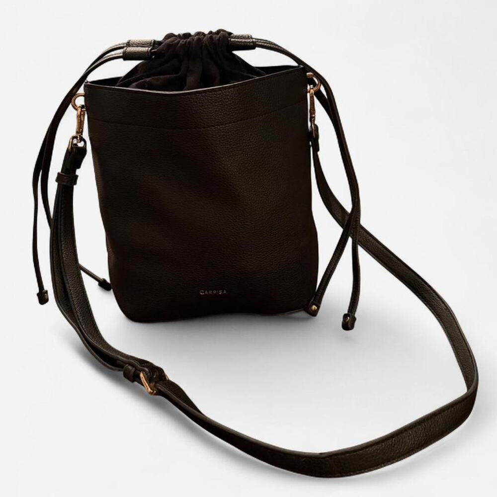 Black leather bucket bag with